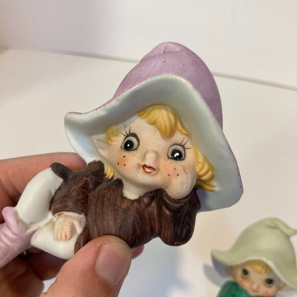 Homco Vintage Pixie Elves Elf Set of 2 Fairy Girls Figurine Taiwan Garden - Picture 3 of 14